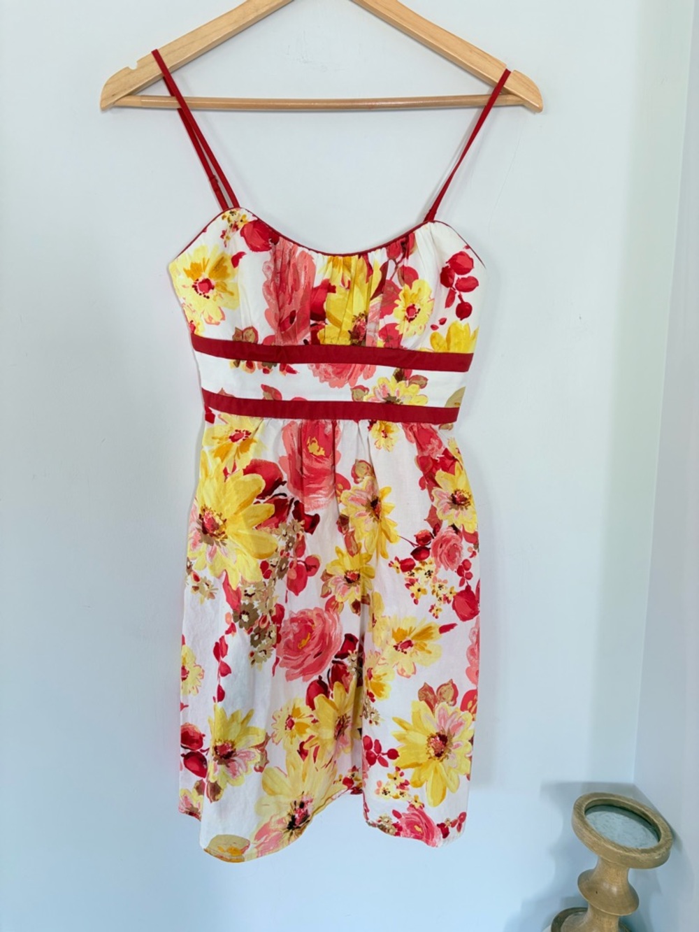 Y2K Trixxi Jr Sz 5 Retro Floral Mini Sun Dress Red Yellow Milk Maid Summer EUC